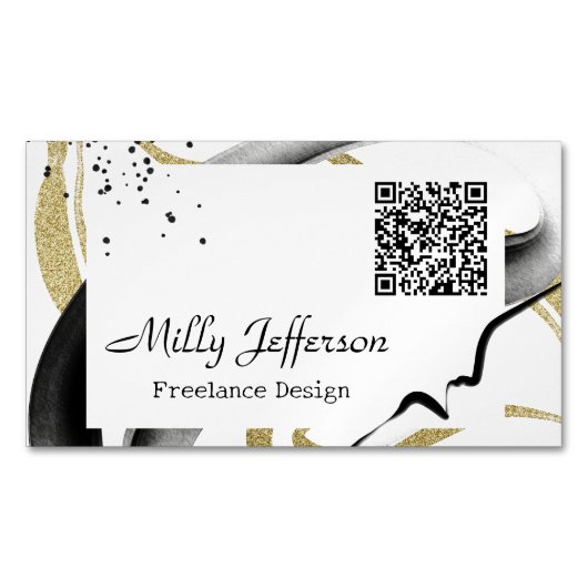 Freelance ontwerp Abstracte QR-code Gold Black Magnetisch Visitekaartje (Voorkant)