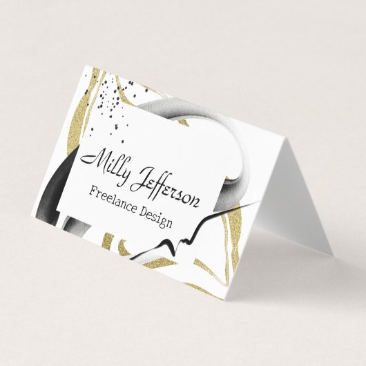 Freelance ontwerp Abstracte QR-code Gold Black Visitekaartje (Voorkant)