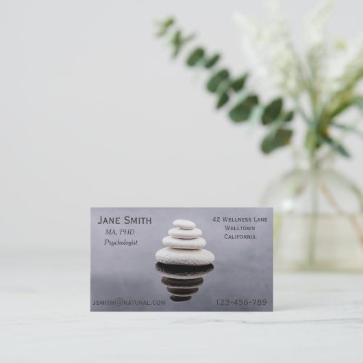 Freelance psycholoog Therapist Zen stenen Visitekaartje (Staand voorkant)