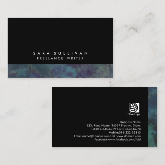 Freelance Schrijver Bold Abstract Donker Blauwgroe Visitekaartje (Voorkant / Achterkant)