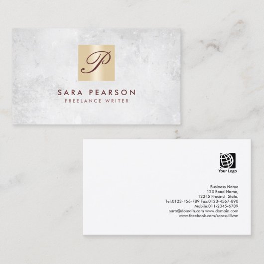 Freelance schrijver Elegant GoldMonogram visitekaa Visitekaartje (Voorkant / Achterkant)