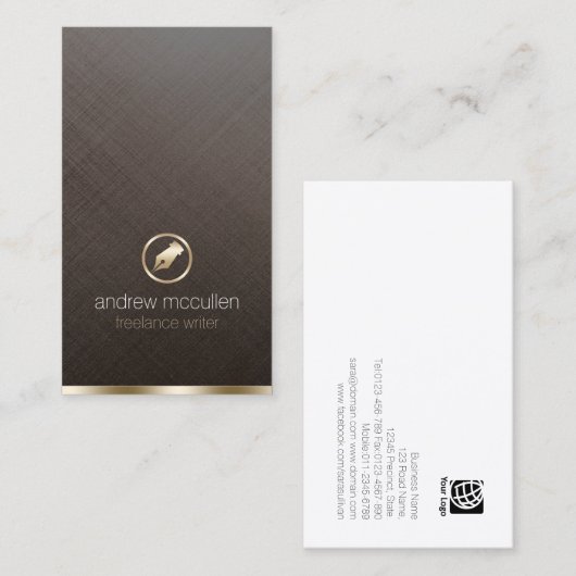 Freelance Schrijver Gouden Pen Nib Icon Geborsteld Visitekaartje (Voorkant / Achterkant)