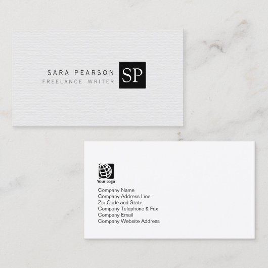 Freelance Schrijver Print Uitgeven Eenvoudig Monog Visitekaartje (Voorkant / Achterkant)
