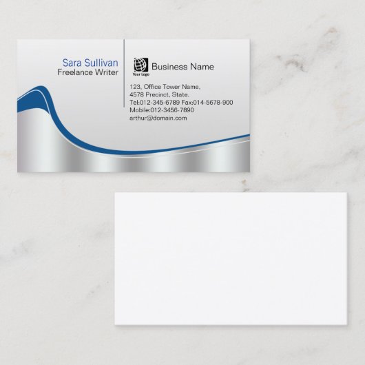 Freelance schrijver Print Uitgeverij Silver Wave Visitekaartje (Voorkant / Achterkant)