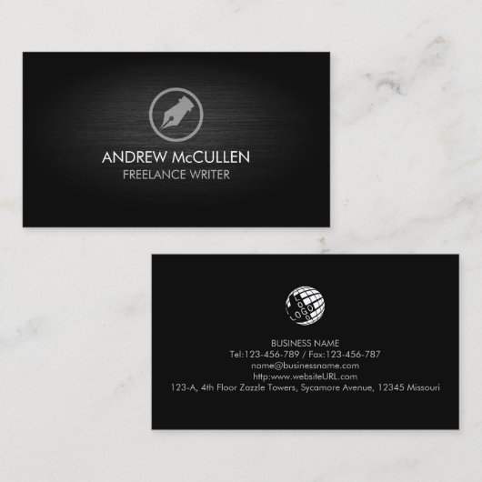 Freelance Writer Auteur Novelist Visitekaartje (Voorkant / Achterkant)