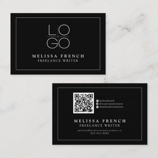 FREELANCE WRITER BLACK VOEG QR CODE Visitekaartje  (Voorkant / Achterkant)