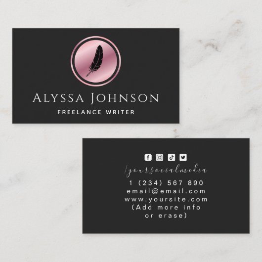 Freelance Writer Copywriter Minimale Roos Gold Log Visitekaartje (Voorkant / Achterkant)