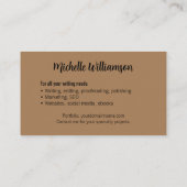 Freelance Writer Minimal Warm Brown Visitekaartje (Achterkant)
