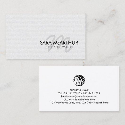 Freelance Writer Monogram Visitekaartje (Voorkant / Achterkant)
