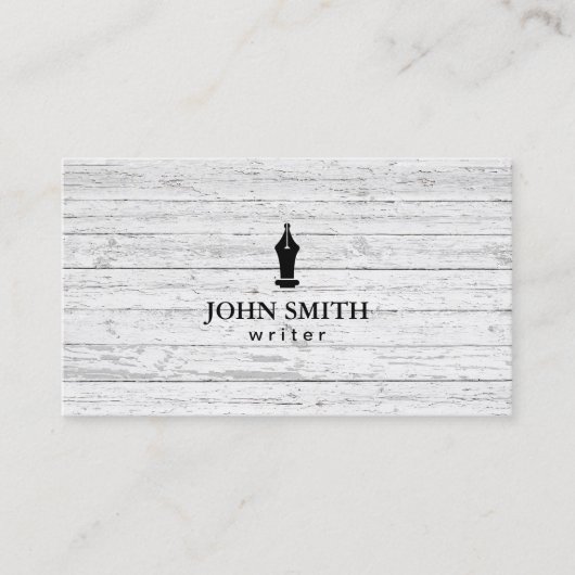Freelance Writer Pen Logo Rustisch Hout Visitekaartje (Voorkant)