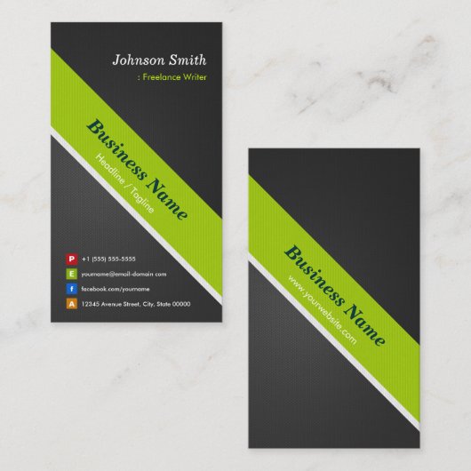 Freelance Writer - Premium Black en Green Visitekaartje (Voorkant / Achterkant)
