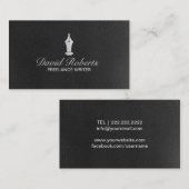 Freelance Writer Silver Pen Nib Black Leather Visitekaartje (Voorkant / Achterkant)