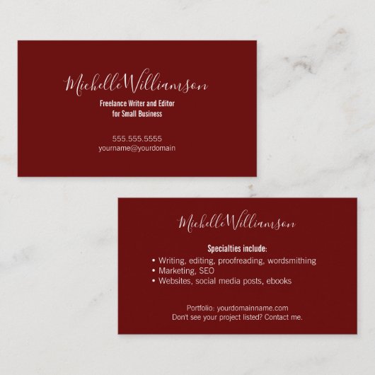 Freelancer Entrepreneur Small Biz Owner Burgundy Visitekaartje (Voorkant / Achterkant)