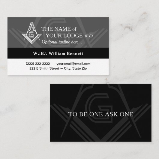 Freemason Black en White Masonic Visitekaartje (Voorkant / Achterkant)