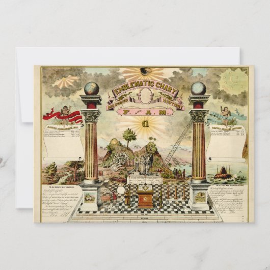 Freemason Masonic Emblematic Chart Invitation Card Kaart (Voorkant)