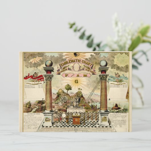 Freemason Masonic Emblematic Chart Invitation Card Kaart (Staand voorkant)