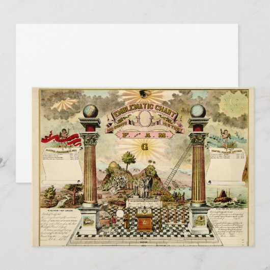 Freemason Masonic Emblematic Chart Invitation Card Kaart (Voorkant / Achterkant)