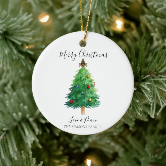 Freemason Masonic Pine Merry Christmas Tree Keramisch Ornament (Boom)
