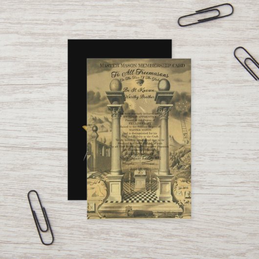 Freemason Membership Kaart Visitekaartje (Voorkant / Achterkant in situ)