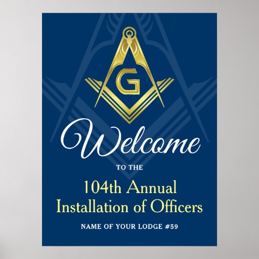 Freemason Navy Blue and Gold Masonic Welcome Party Poster (Voorkant)