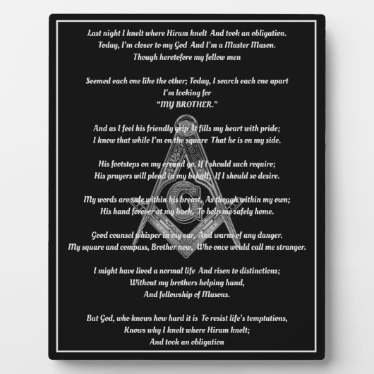 Freemason Poem Plaque Fotoplaat (Voorkant)