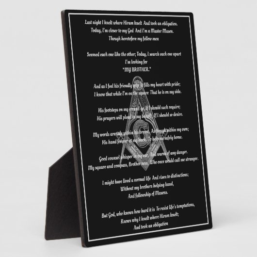 Freemason Poem Plaque Fotoplaat (Zijkant)