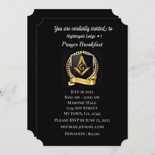 Freemason Prayer Breakfast Uitnodiging (Voorkant / Achterkant)