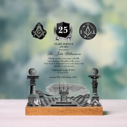 Freemason Years Services Award Acryl Bord (Neutraal)