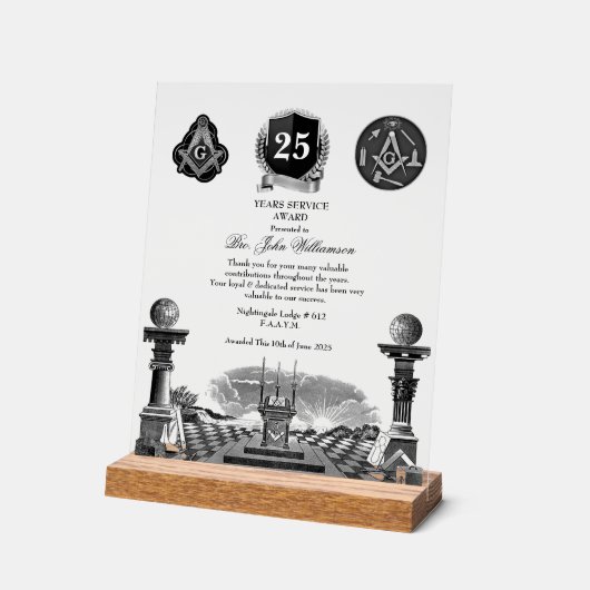 Freemason Years Services Award Acryl Bord (Hoek)