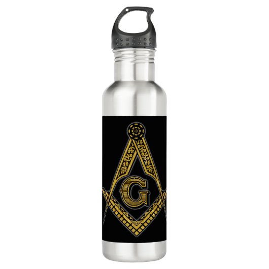 Freemason (zwart en goud) waterfles  (Voorkant)