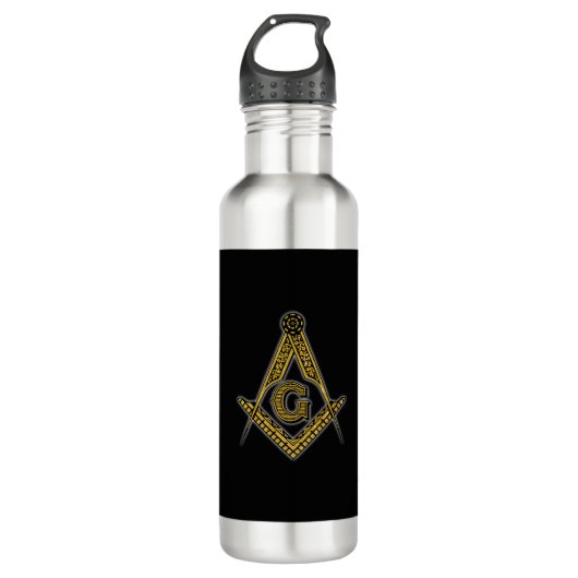 Freemason (zwart en goud) waterfles  (Voorkant)