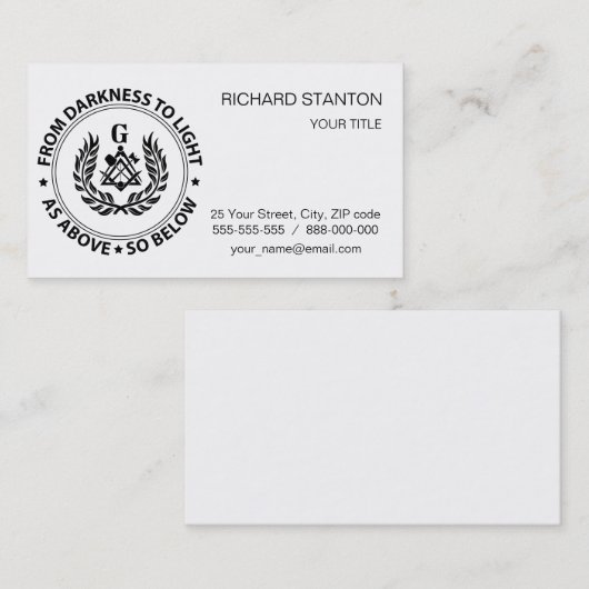 Freemasonry emblem visitekaartje (Voorkant / Achterkant)