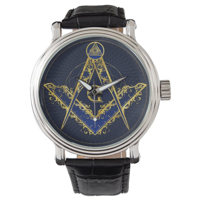 Freemasonry-symbool Square and Compass Horloge (Voorkant)