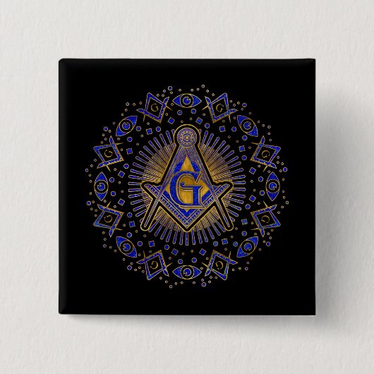 Freemasonry-symbool Square and Compass Vierkante Button 5,1 Cm (Voorkant)
