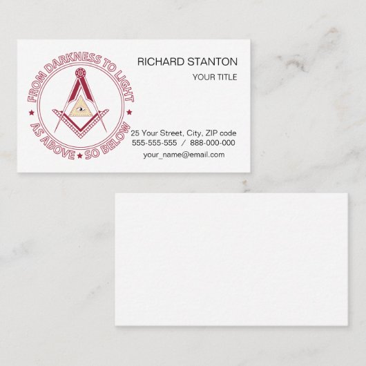Freemasonsymbool Visitekaartje (Voorkant / Achterkant)