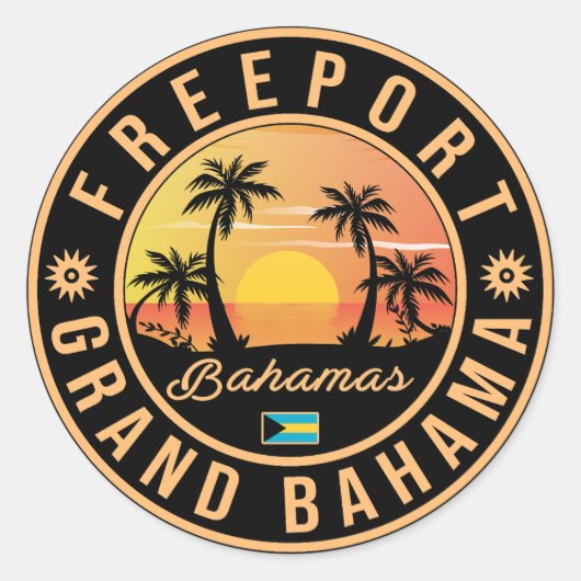 Freeport Bahamas Retro Sunset Souvenirs 60s Ronde Sticker (Voorkant)