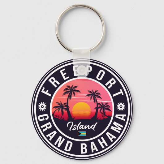 Freeport Bahamas Retro Sunset Souvenirs 60s Sleutelhanger (Voorkant)