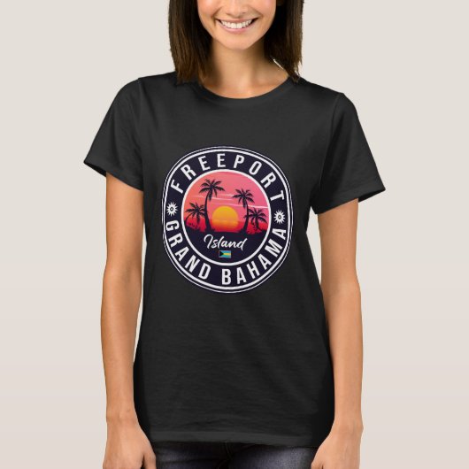 Freeport Bahamas Retro Sunset Souvenirs 60s T-shirt (Voorkant)