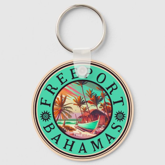 Freeport Bahama's Retro Sunset Travel Souvenir 50s Sleutelhanger (Voorkant)