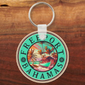 Freeport Bahama's Retro Sunset Travel Souvenir 50s Sleutelhanger (Achterkant)