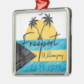 Freeport Bahama's Vlag Palmboom Zonsondergang Souv Metalen Ornament (Links)