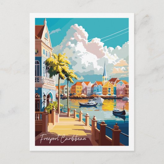 Freeport Caribbean vintage reisillustratie Briefkaart (Voorkant)
