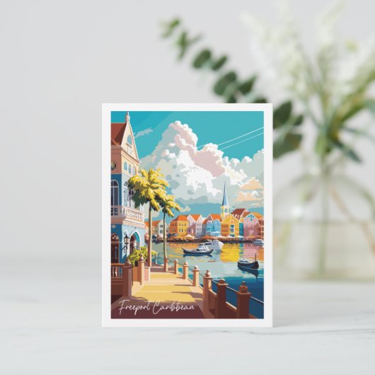 Freeport Caribbean vintage reisillustratie Briefkaart (Staand voorkant)