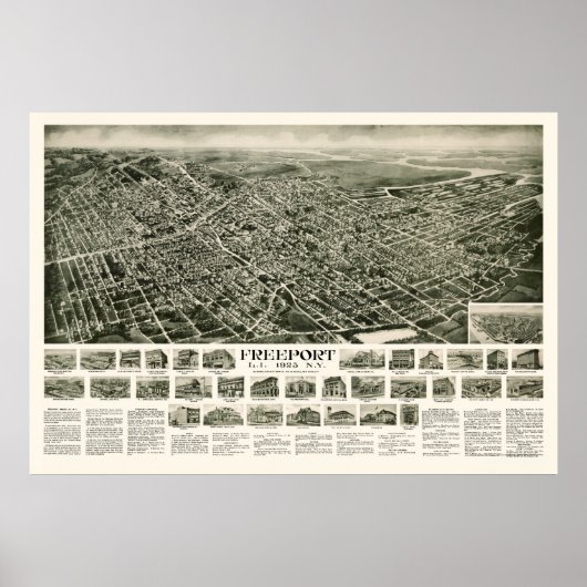 Freeport, NY Panoramic Map - 1925 Poster (Voorkant)