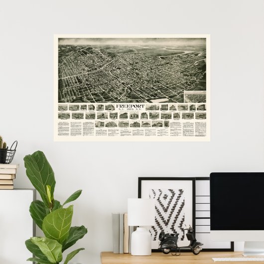 Freeport, NY Panoramic Map - 1925 Poster (Thuiskantoor)
