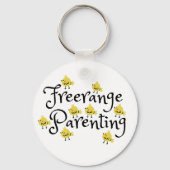 Freerange ouderschap met gele kuikens overal sleutelhanger (Achterkant)