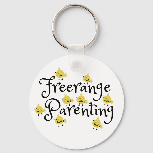 Freerange ouderschap met gele kuikens overal sleutelhanger (Achterkant)