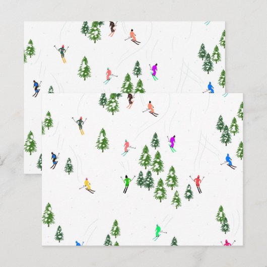 Freeride Alpiene Skiers Illustratie Partij Briefkaart (Voorkant / Achterkant)