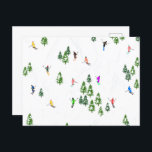 Freeride Alpiene Skiers Illustratie Partij Briefkaart<br><div class="desc">Koel het ontwerp van het skieerpatroon in de winter met skiërs die de alpine skipistes van de sneeuwbedekte bosjes in de alpen skiën. Freeride skiers dragen kleurrijke retro skipakken, die de heuvel neerslaan met de ski's op een witte sneeuwlandschapsachtergrond. Een prachtig wintersportcadeau voor een skiester in je kring van vrienden,...</div>