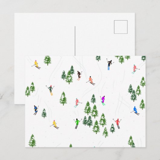 Freeride Alpiene Skiers Illustratie Partij Briefkaart (Voorkant / Achterkant)